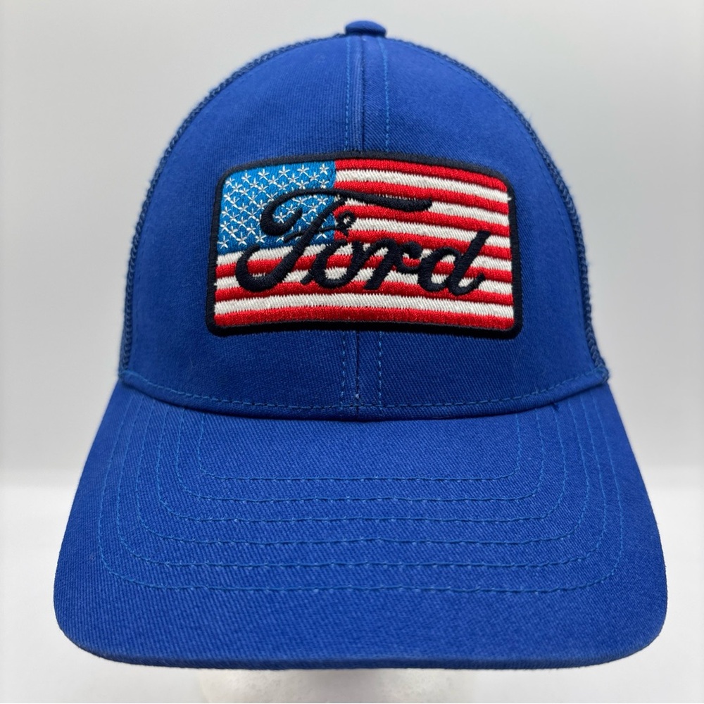 Ford Motor Company Script Flat USA Patch Embroidered Blue Mesh SnapBack Hat OSFM